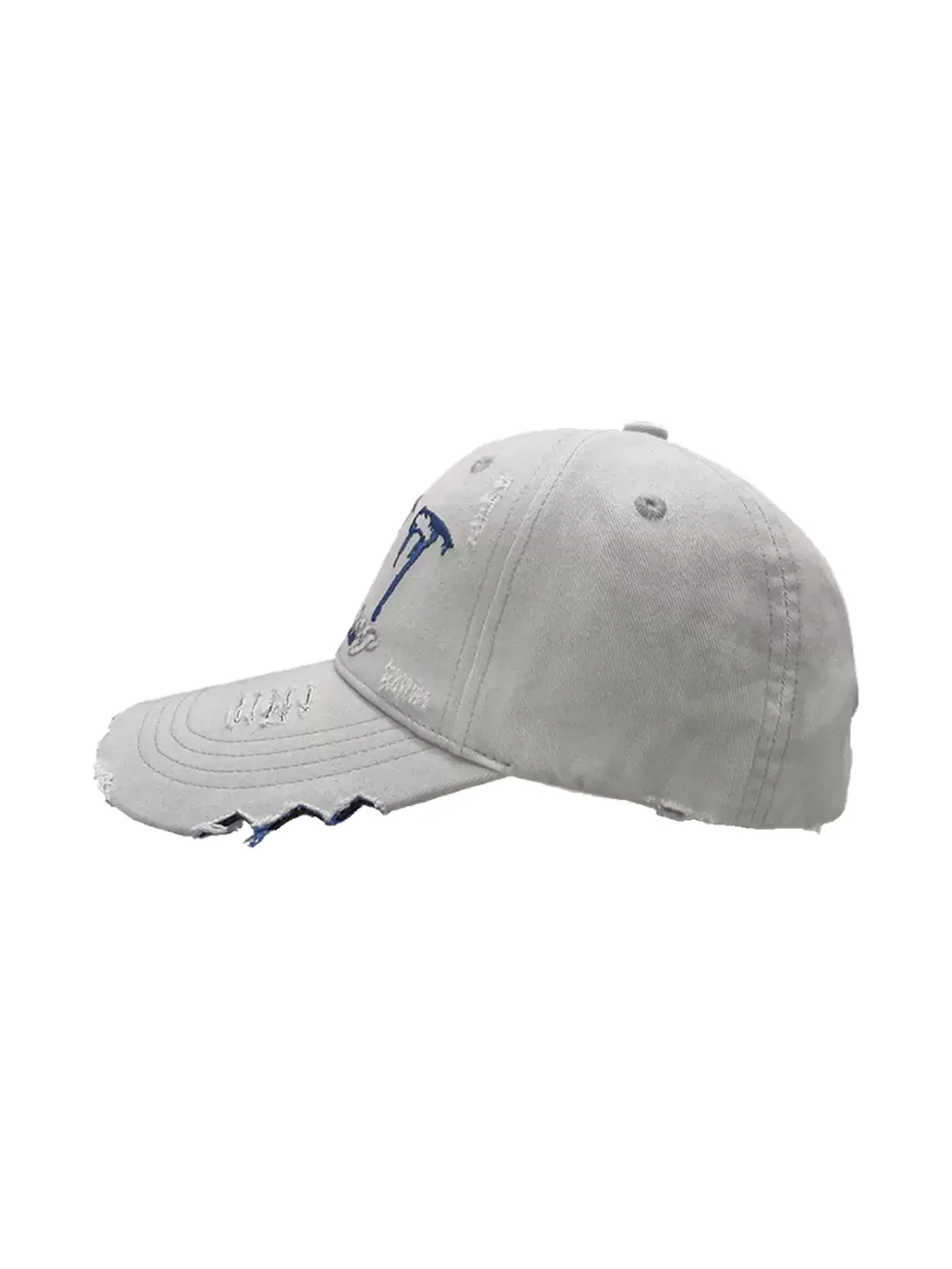 WANNA LAB | Distressed 777 Embroidered Curved Brim Baseball Cap