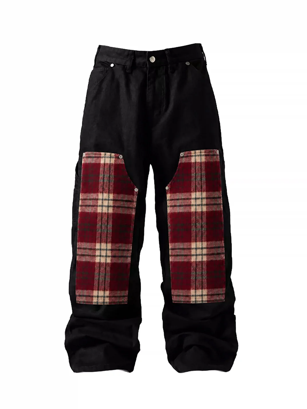 KARMANISTIC | Vintage Plaid Patchwork Wide Leg Jeans