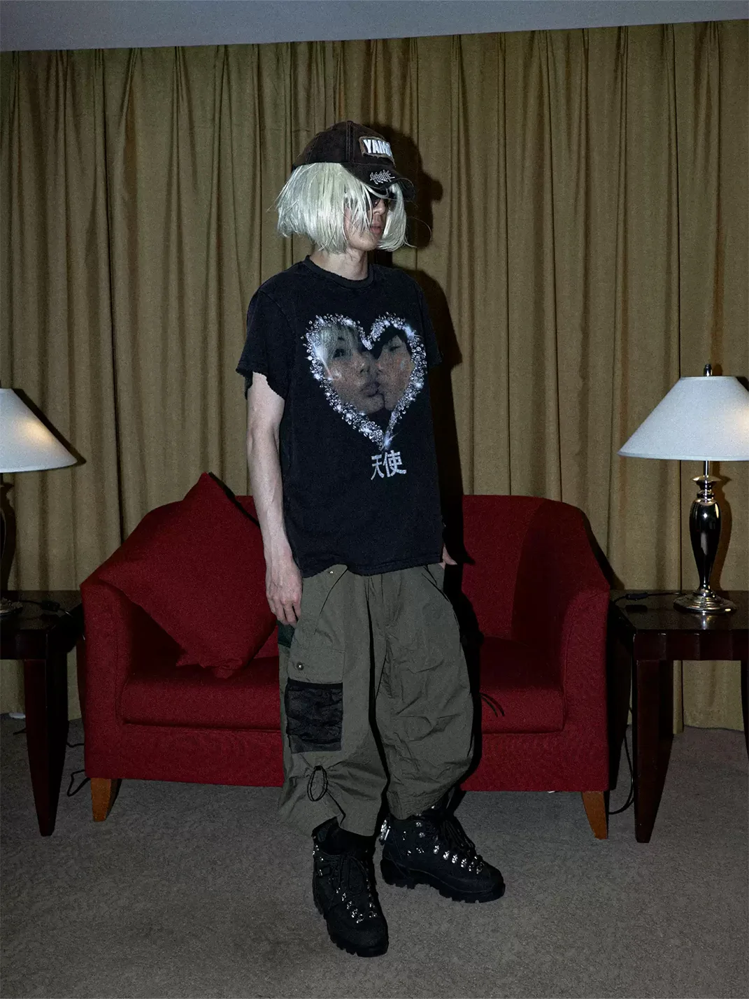 PCCVISION | Distressed Rhinestone Heart Graphic T-Shirt