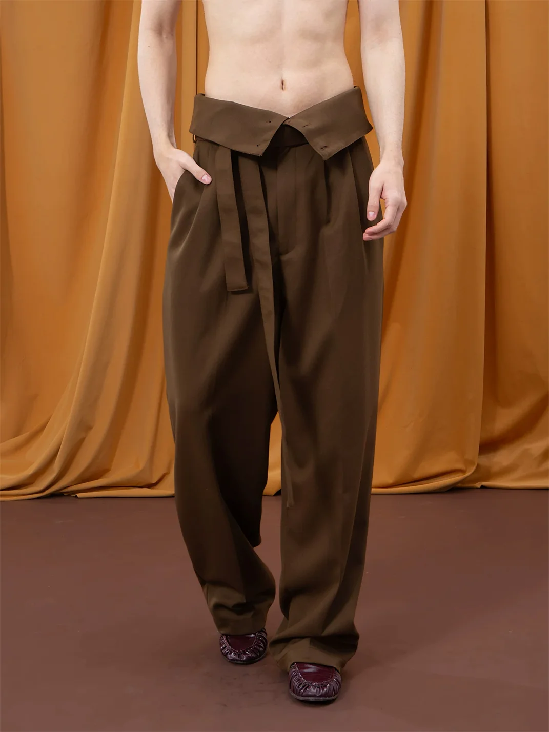 CLP | Foldover Waist Wide-Leg Trousers