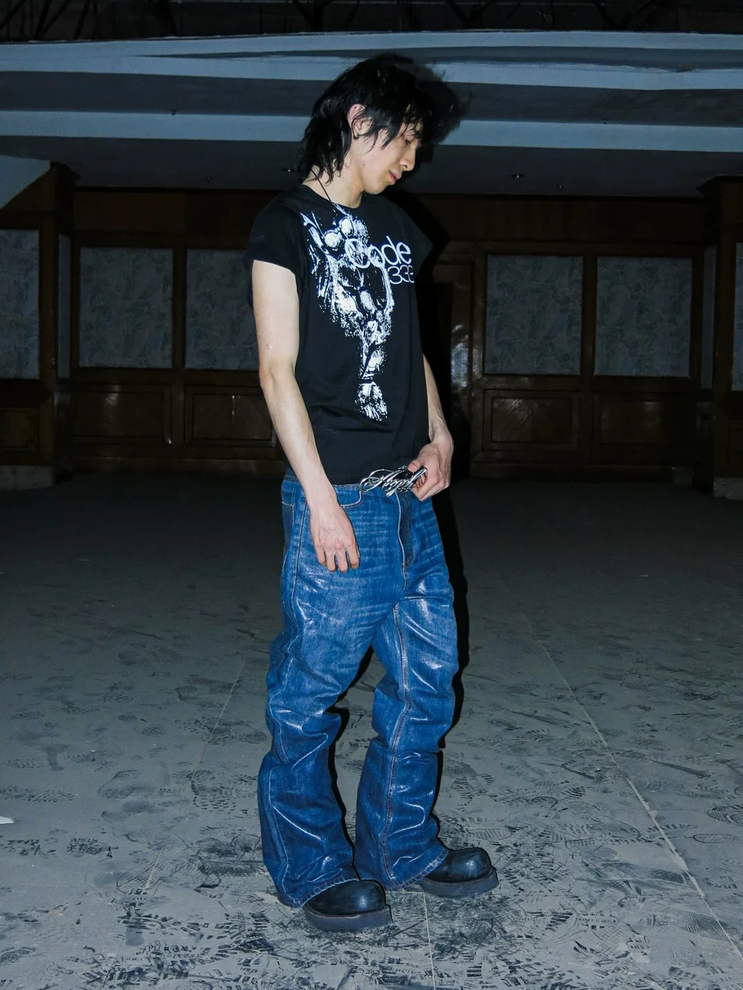 PCCVISION | Coated Dark Blue Bootcut Flare Jeans