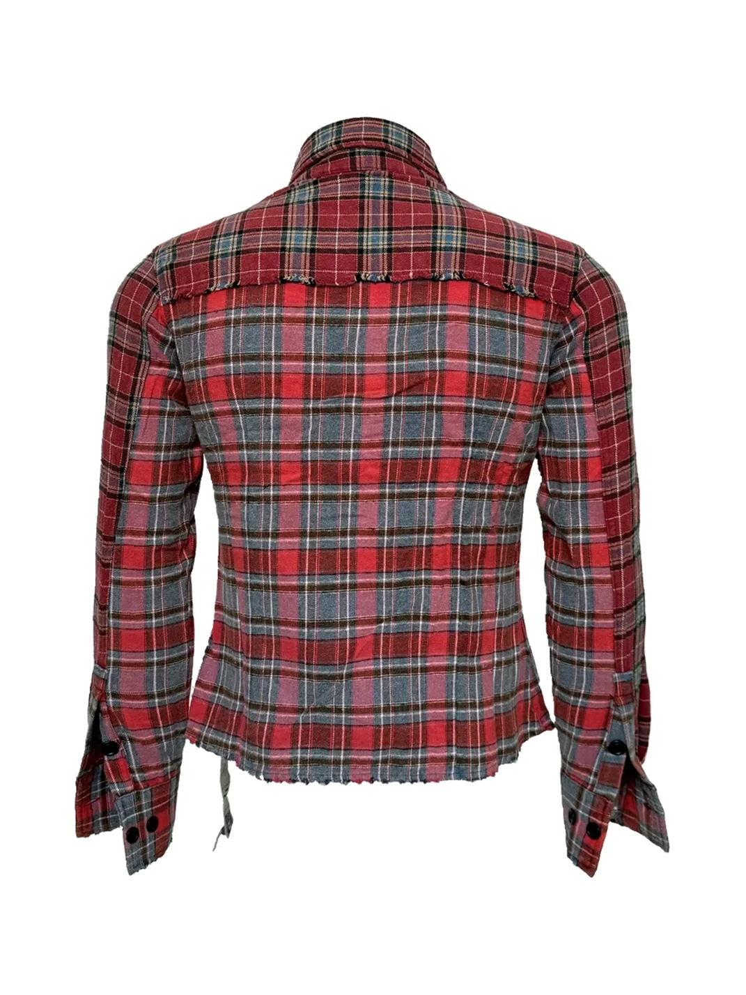 PCCVISION | Red Blue Plaid Distressed Long Sleeve Shirt