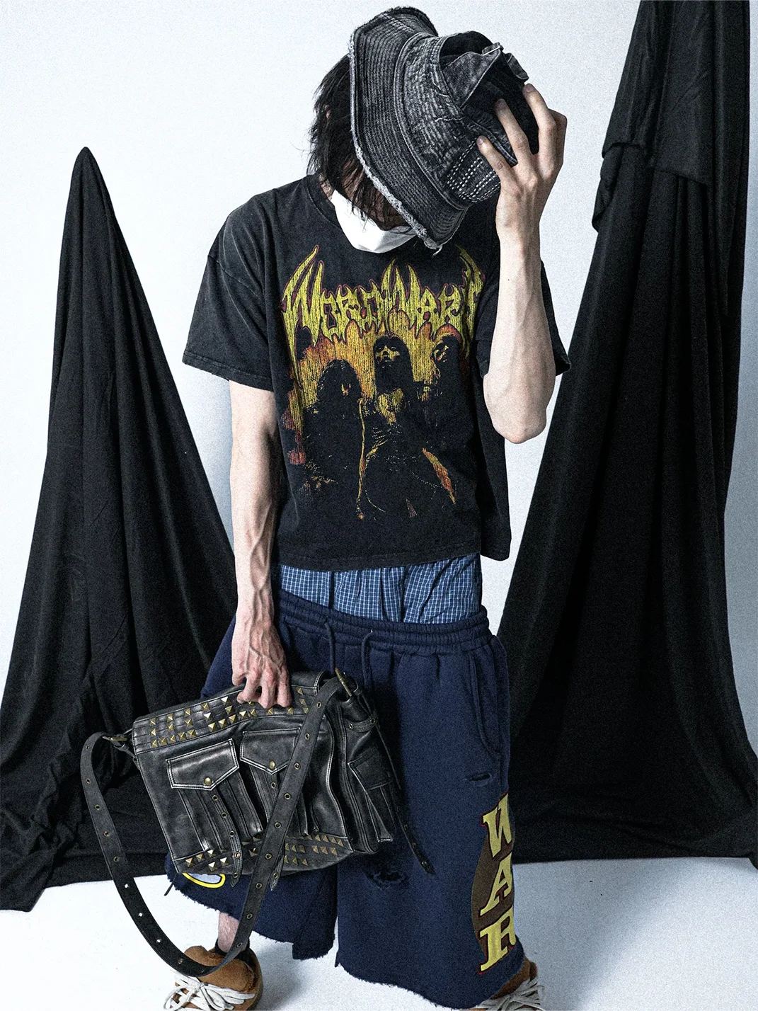 PCCVISION | Black Studded Leather Crossbody Bag