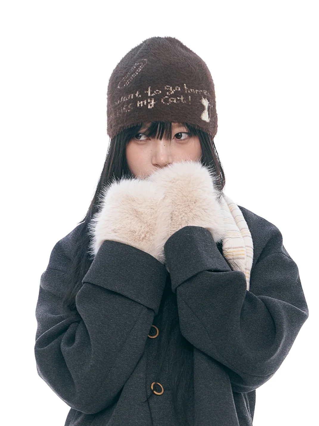 Wishmore | Cat Graphic Fuzzy Knit Beanie