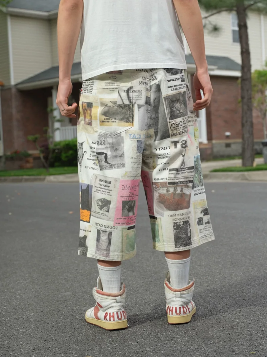 SONGAADON | Lost Cat Print Cropped Denim Jeans - 3