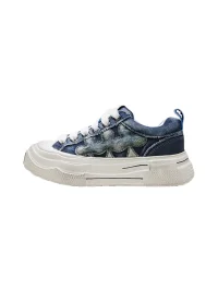 Shootbrand | Distressed Denim Platform Canvas Sneakers