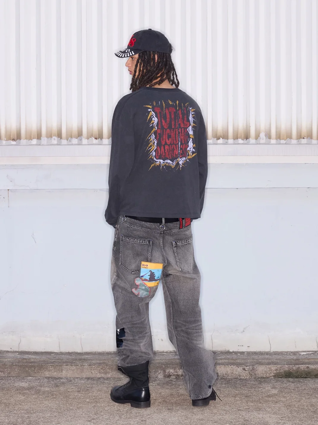 SONGAADON | Distressed Patchwork Embroidered Straight Leg Jeans