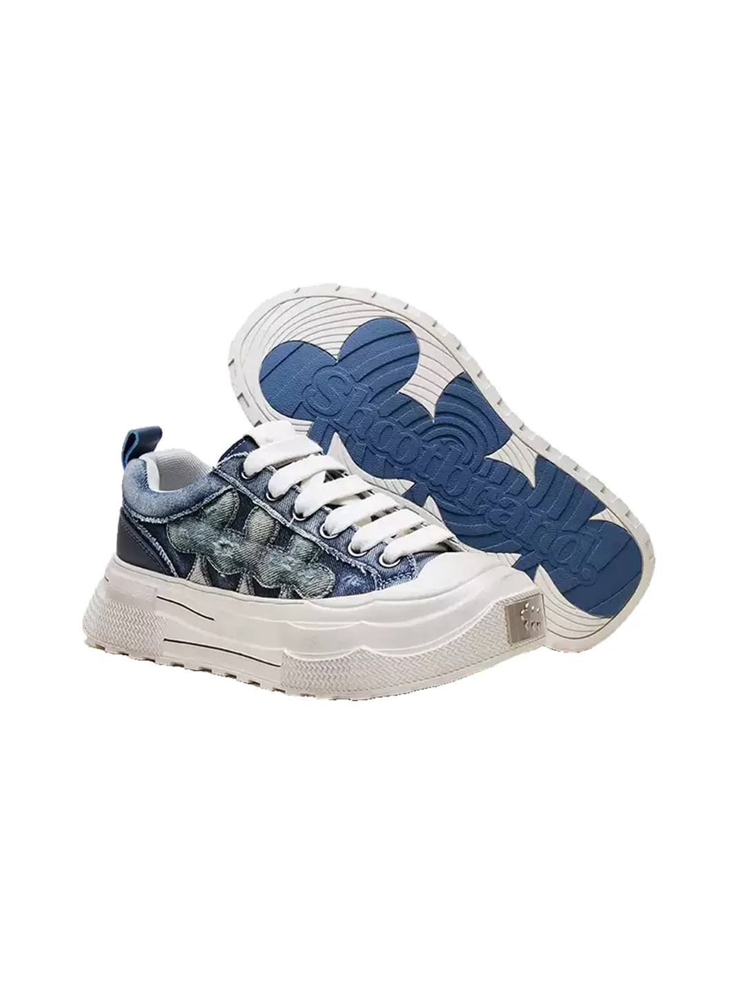 Shootbrand | Distressed Denim Platform Canvas Sneakers