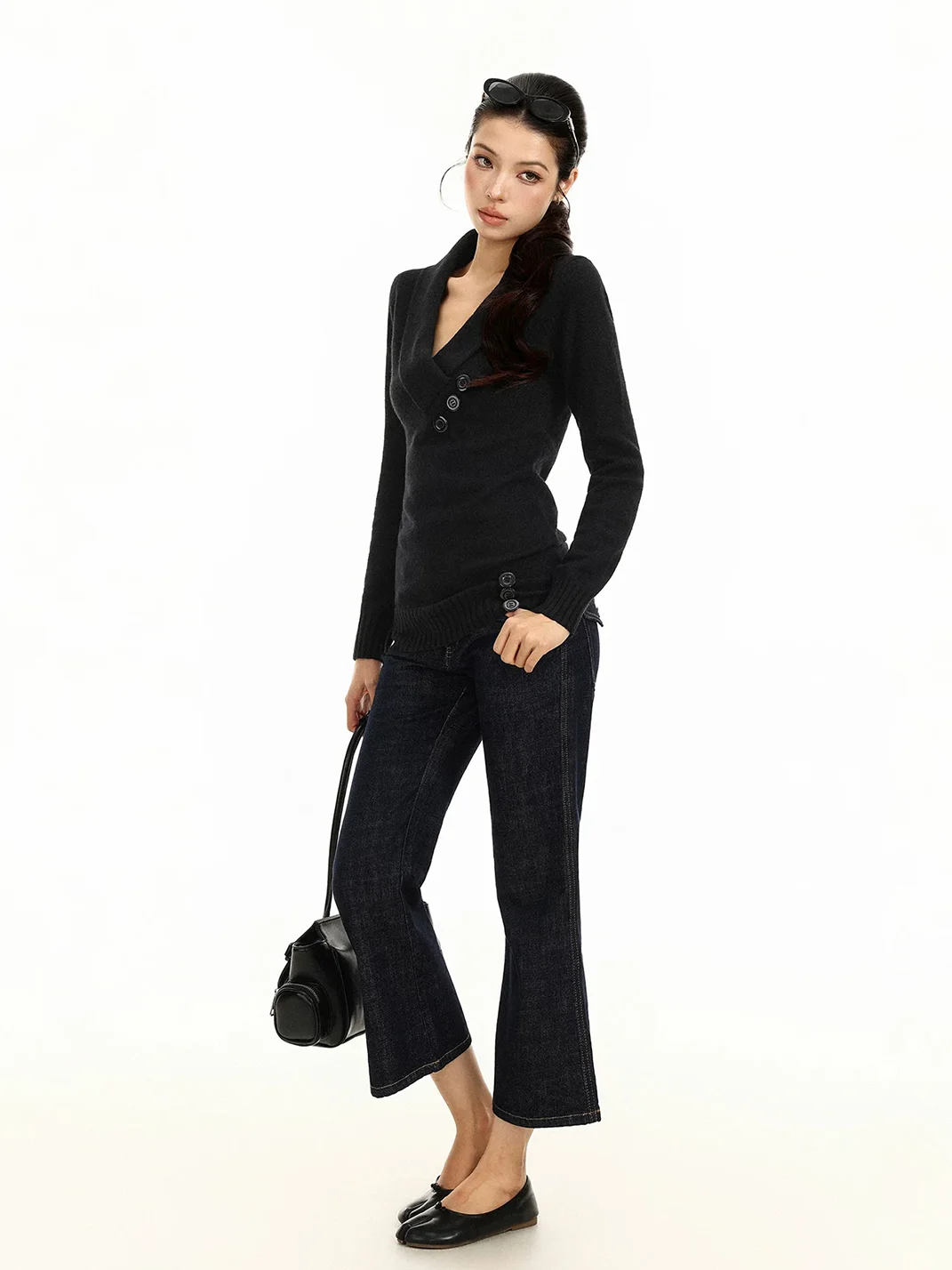 BIGGOLD | Slim Fit V-Neck Long Sleeve Knit Top