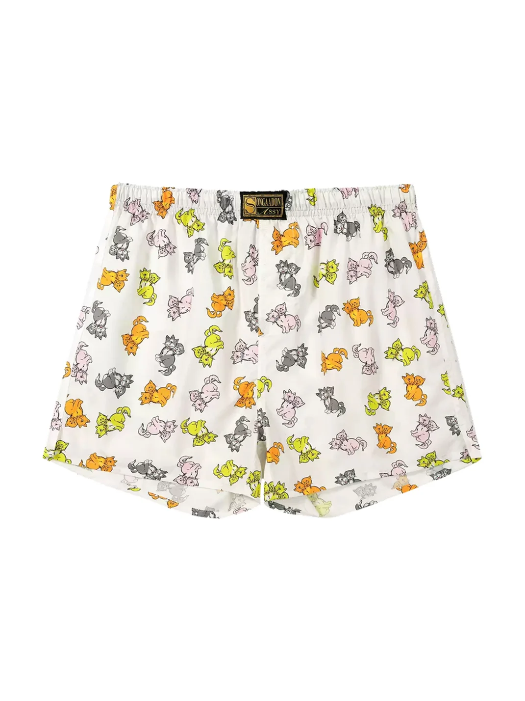 SONGAADON | All-Over Cat Print Loose Cotton Boxer Shorts