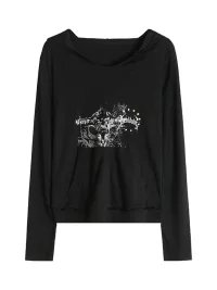 BIGGOLD | Slim Fit Graphic Hooded Long Sleeve T-Shirt
