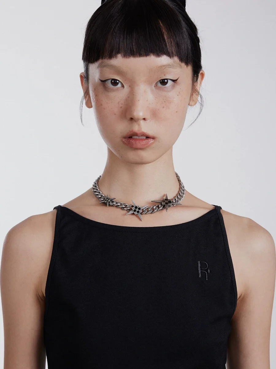 SchwarzGold | Distressed Geometric Cross Cuban Chain Necklace - 3