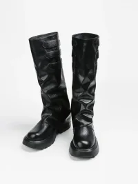 In lucky | Ruched Platform Knee-High Buckle Boots