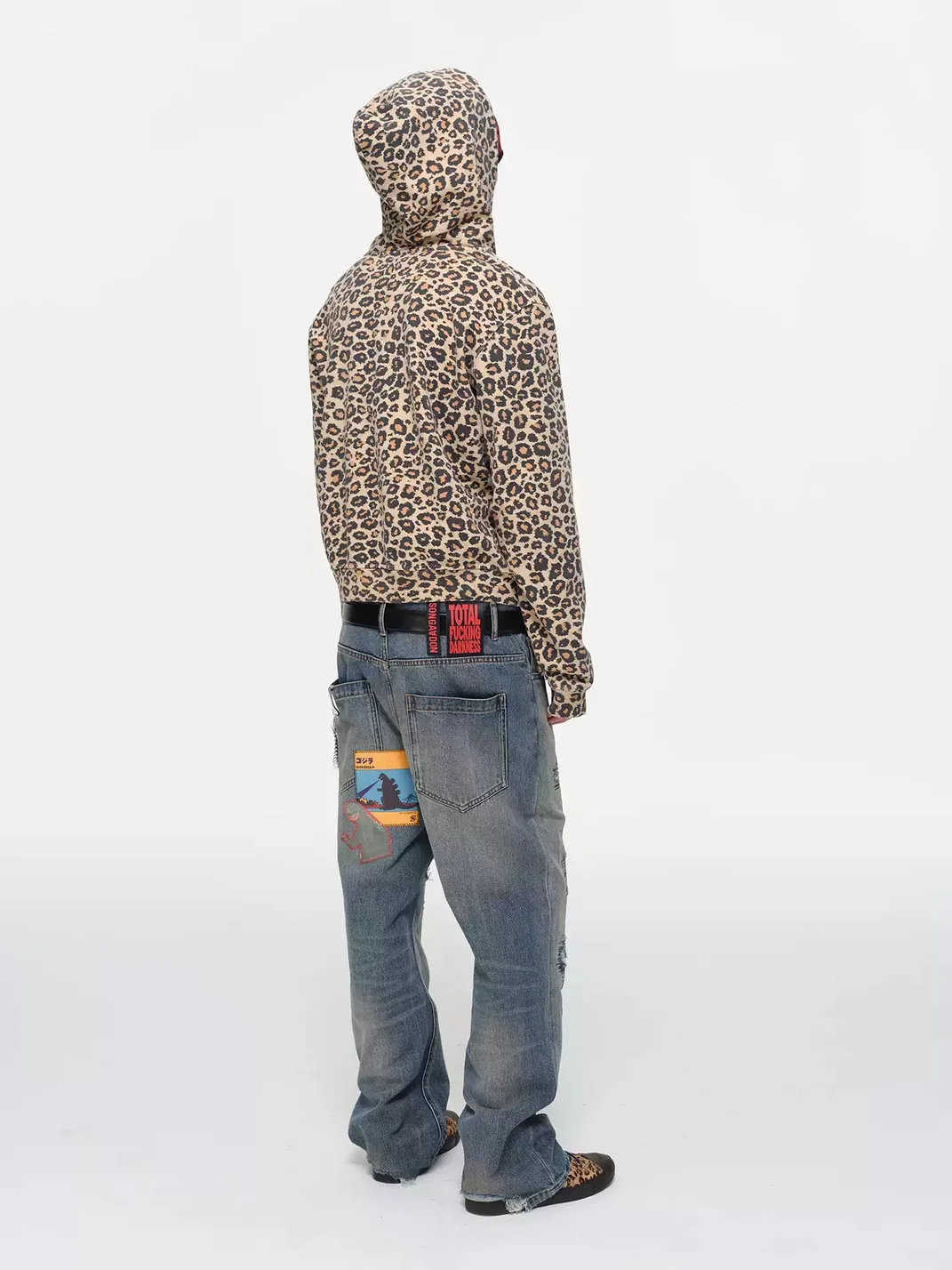 SONGAADON | Leopard Print Washed Distressed Hoodie