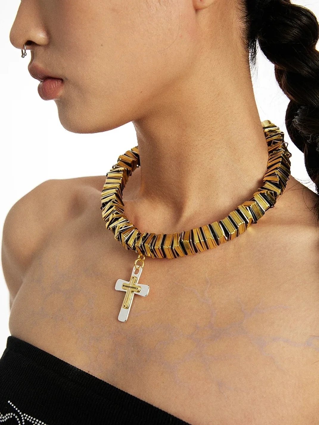 SchwarzGold | Handmade Two-Tone Cross Pendant Necklace