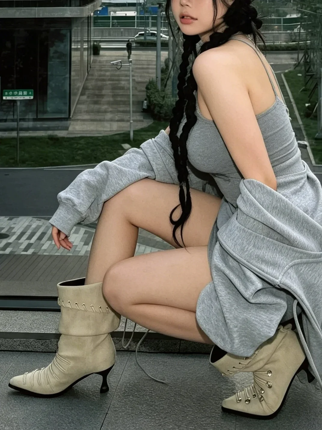 RONGRONG BABY | Vintage Ruched Studded Mid-Calf Boots