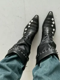 RONGRONG BABY | Vintage Ruched Studded Mid-Calf Boots