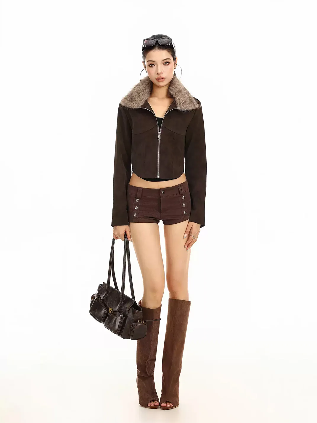 BIGGOLD | Retro Cropped Fuzzy Collar Jacket