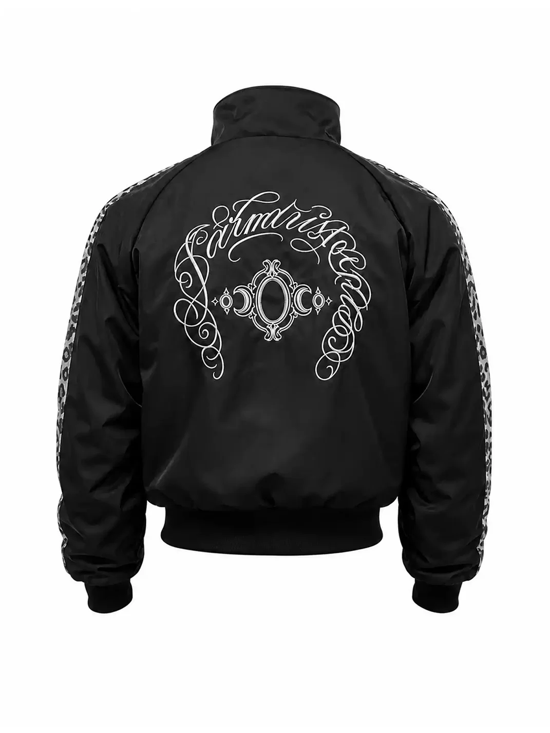 KARMANISTIC | Loose Fit Leopard Panel Embroidered Zip Jacket