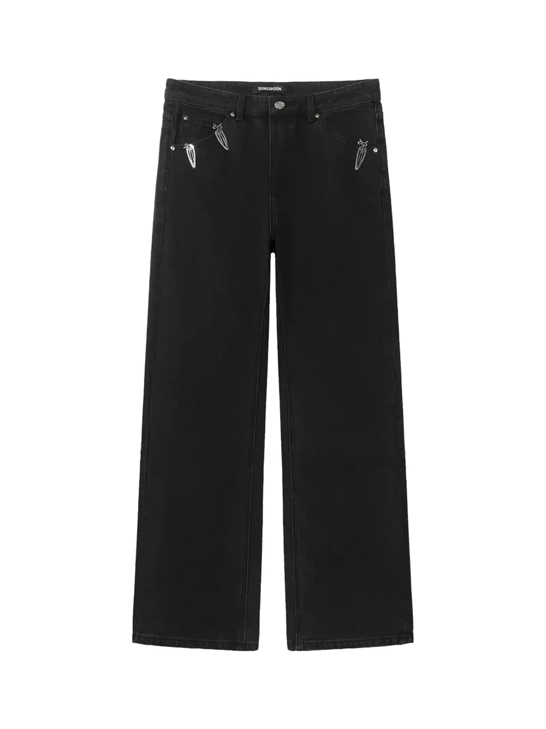 SONGAADON | Metal Hair Clip Washed Straight Leg Jeans