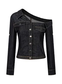 BIGGOLD | Off-Shoulder Cropped Denim Jacket