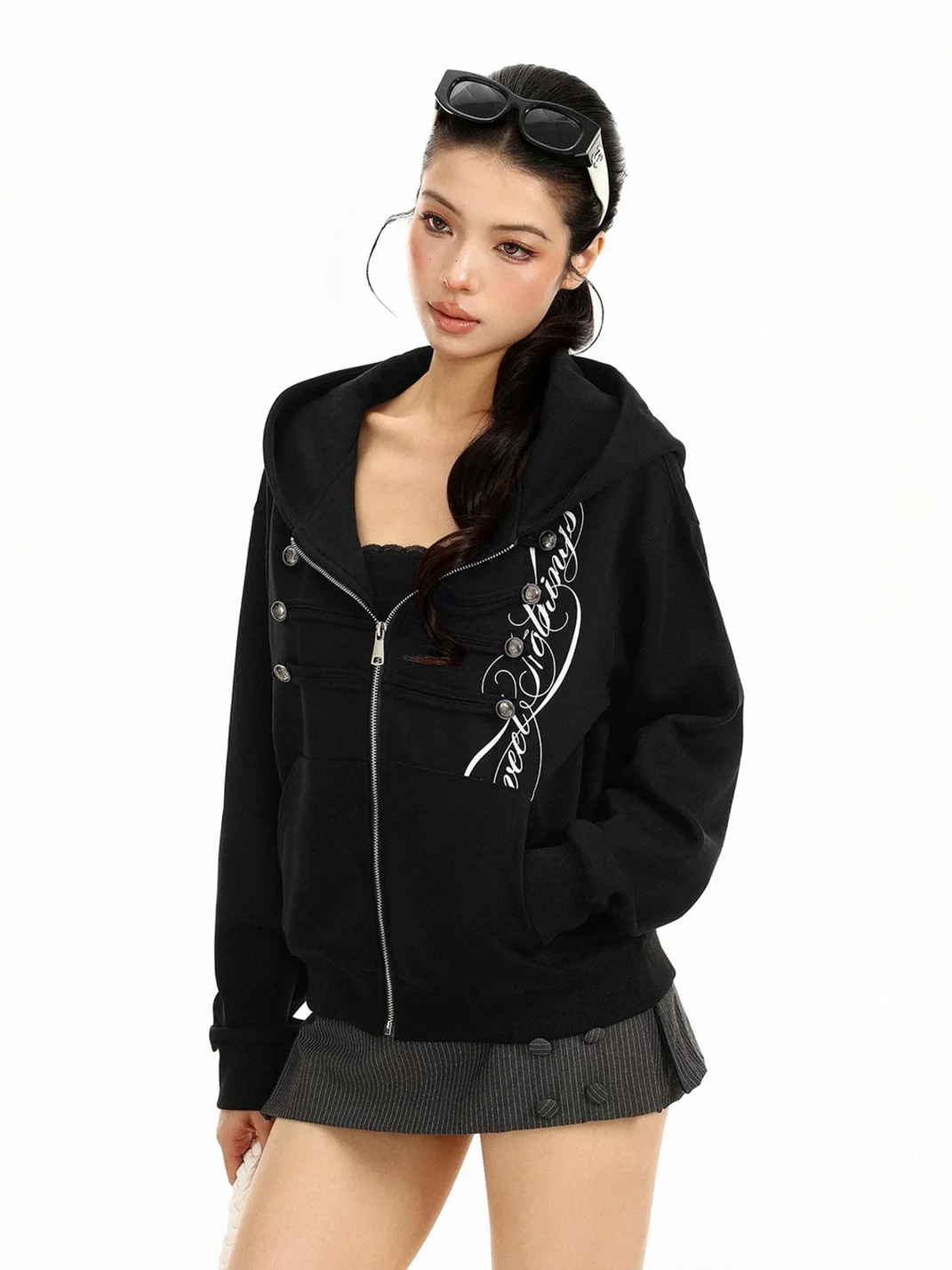 BIGGOLD | Double-Breasted Graphic Zip-Up Hoodie