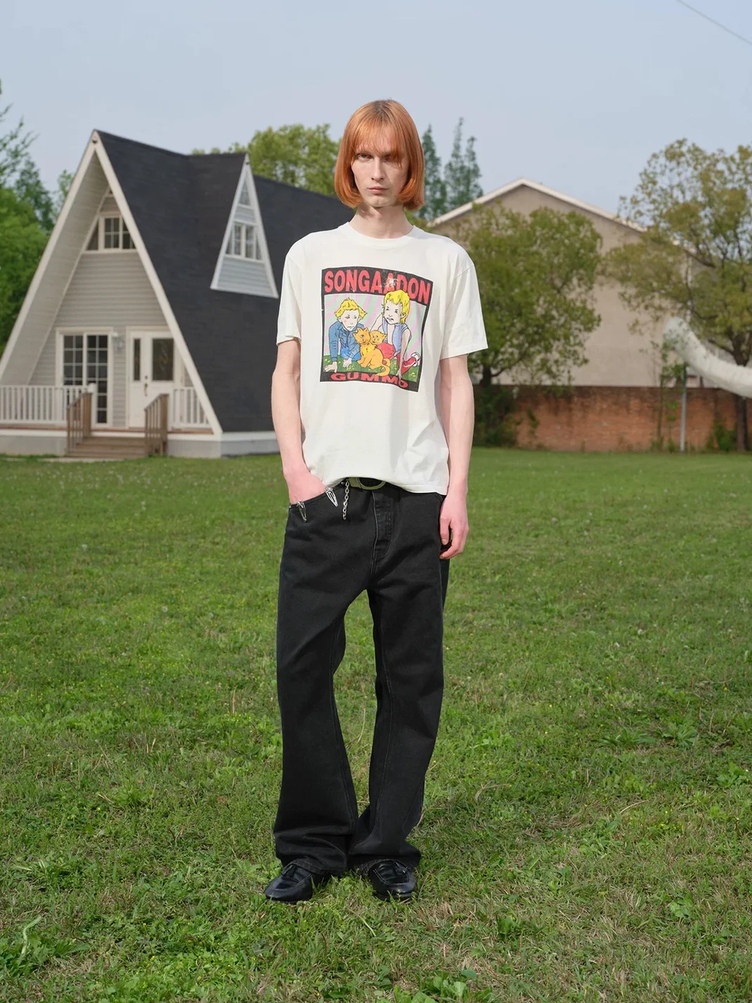 SONGAADON | Metal Hair Clip Washed Straight Leg Jeans