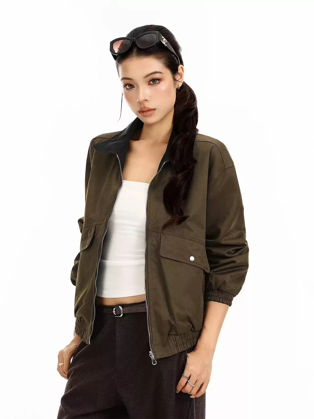 BIGGOLD | Loose-Fit Contrast Collar Zip Jacket