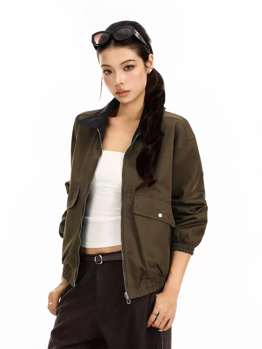 BIGGOLD | Loose-Fit Contrast Collar Zip Jacket - 3