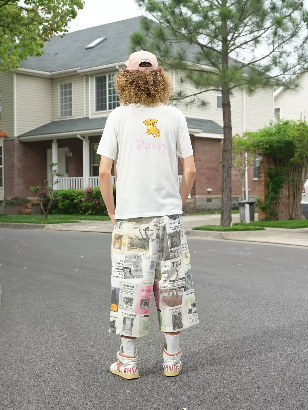 SONGAADON | Lost Cat Print Cropped Denim Jeans