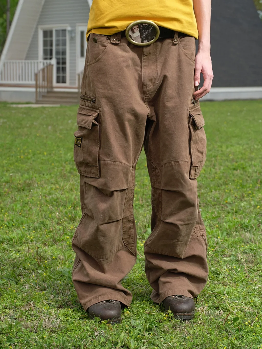 SONGAADON | Loose Fit Multi-Pocket Washed Cargo Pants