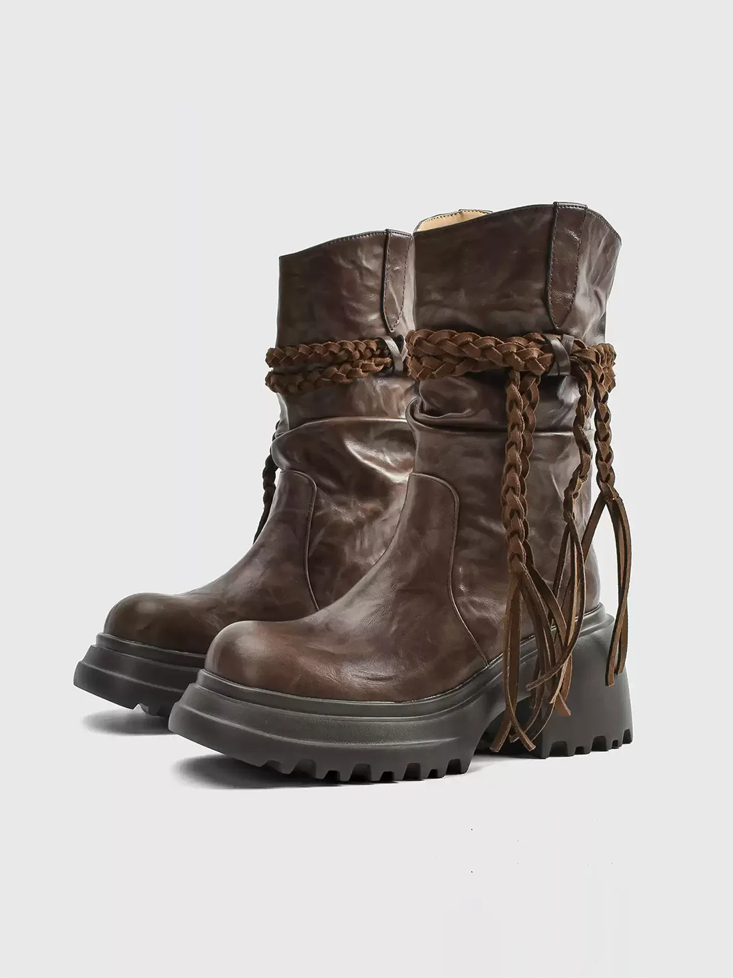 In lucky | Fringe Platform Ruched Boots
