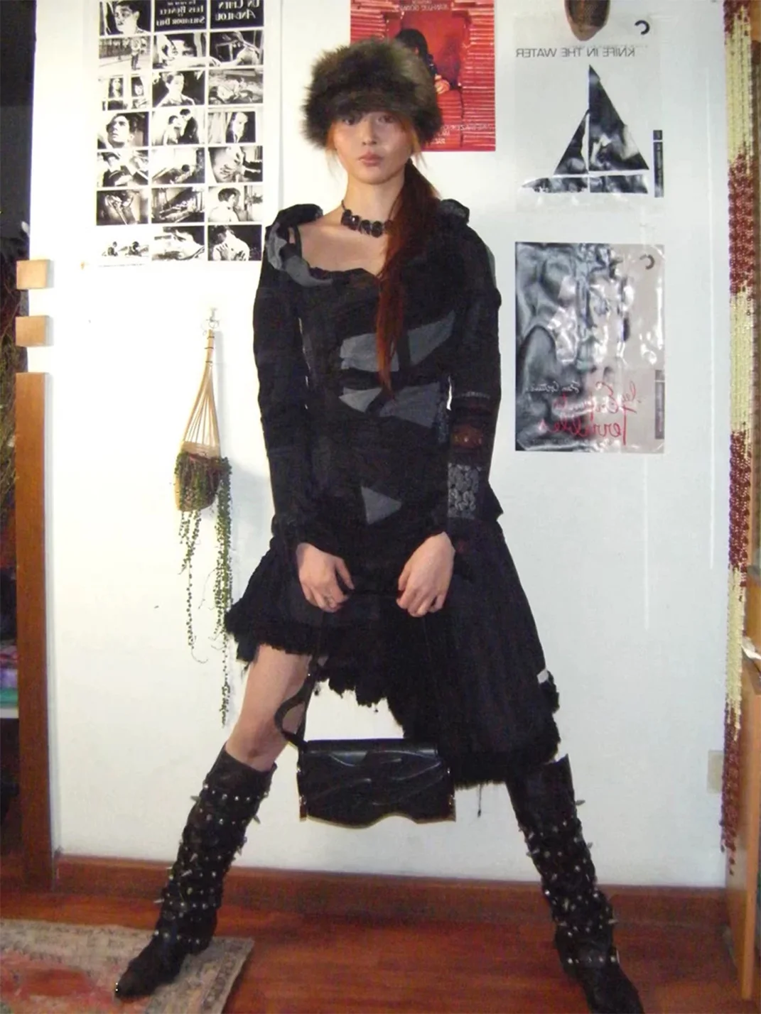 In lucky | Gothic Studded Pointed Toe Knee High Boots