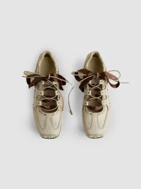 In lucky | Two-Tone Ribbon Lace Square Toe Ballet Flats