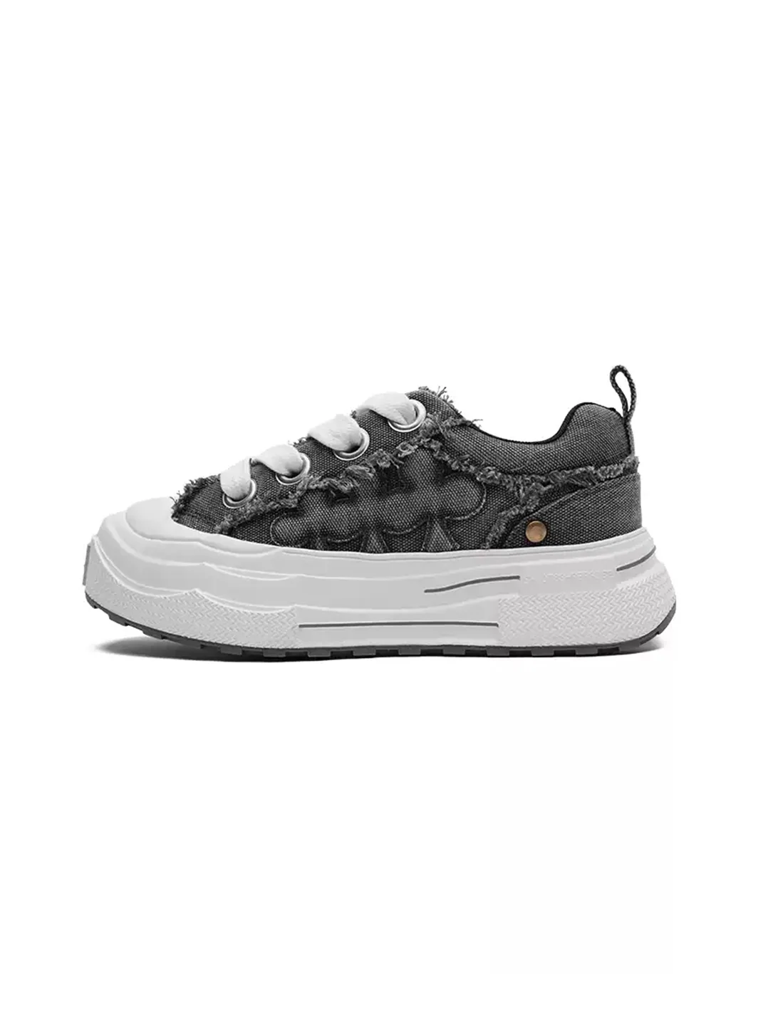 Shootbrand | Distressed Denim Gray Platform Canvas Sneakers