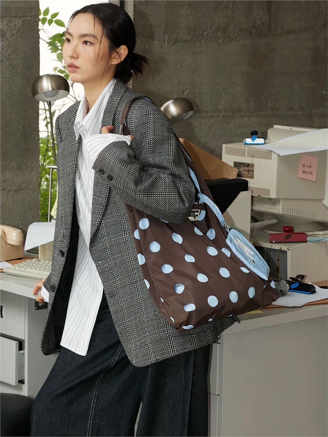 Wishmore | Perforated Polka Dot Shoulder Tote Bag