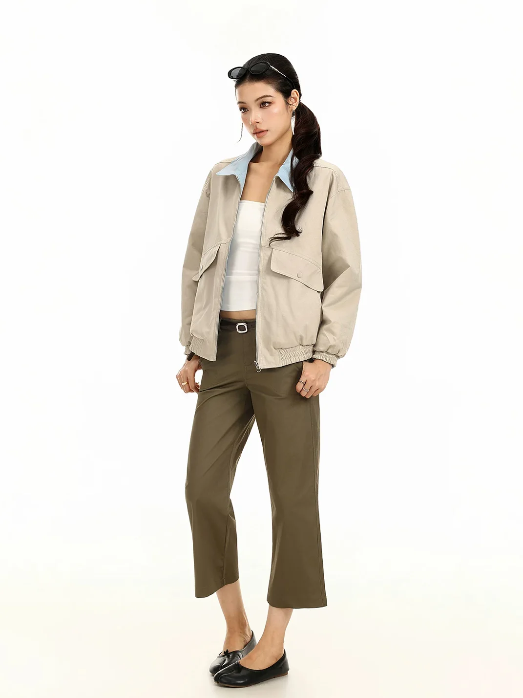 BIGGOLD | Loose-Fit Contrast Collar Zip Jacket