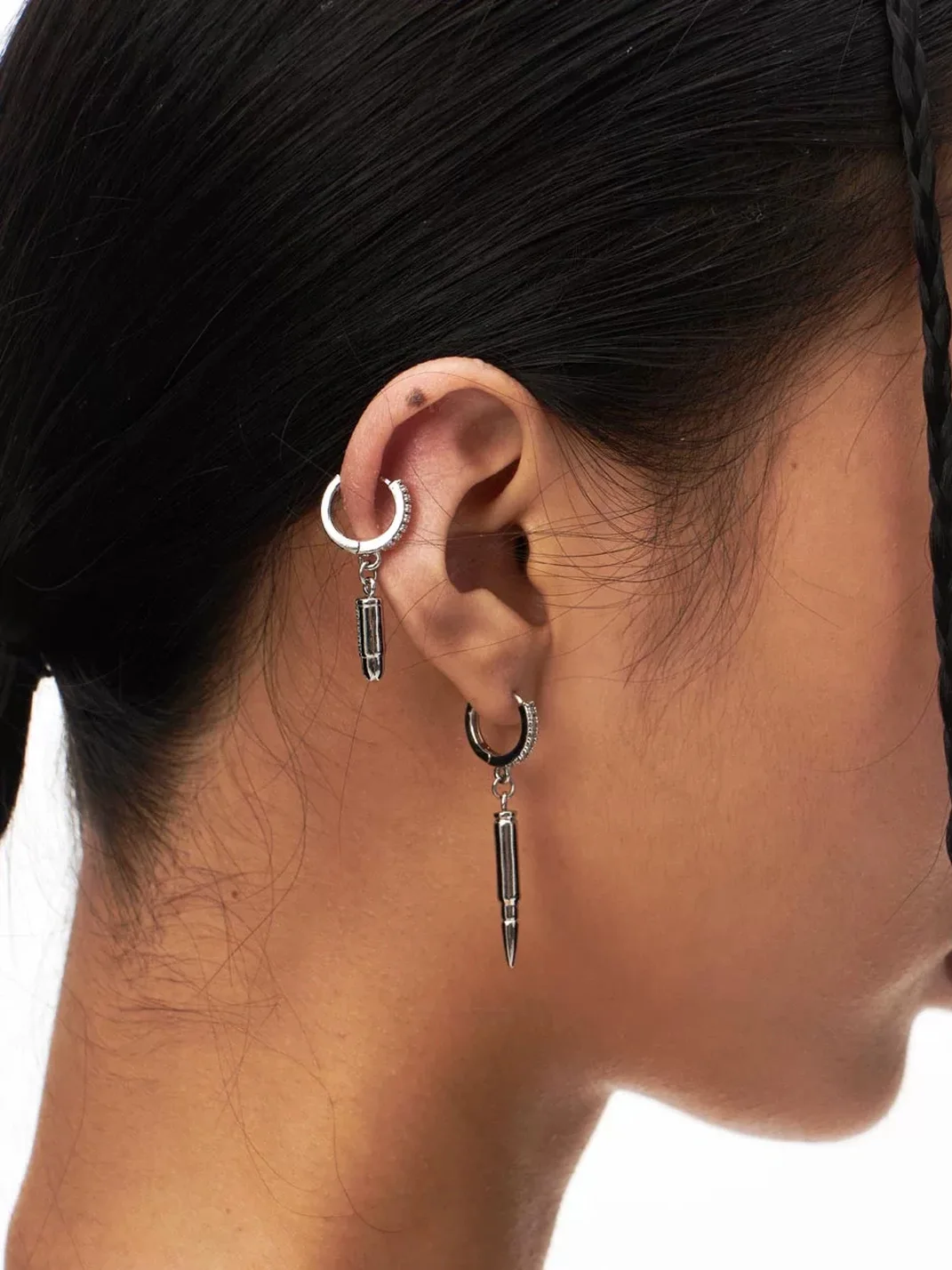 SchwarzGold | Zircon Bullet Pendant Hoop Earrings