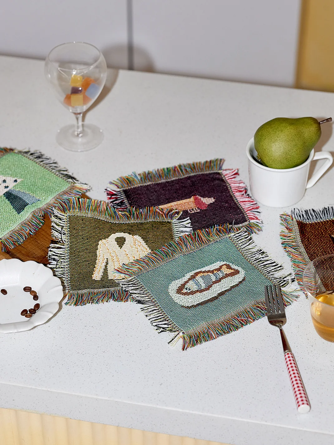 Wishmore | Woven Embroidered Tassel Coaster