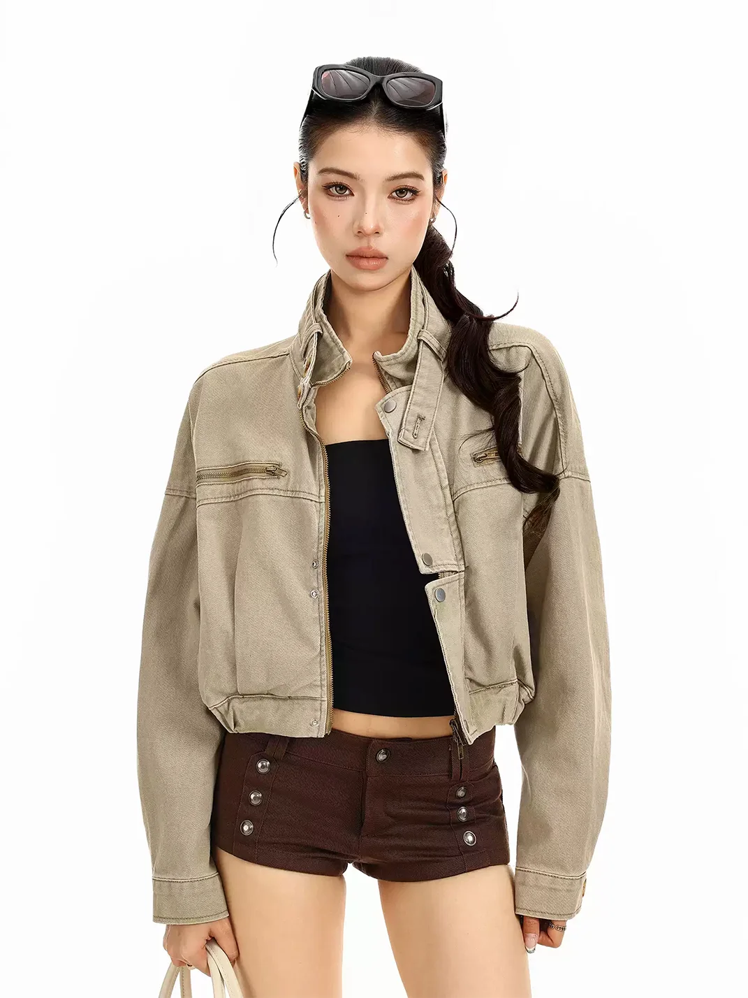 BIGGOLD | Cropped Denim Biker Jacket