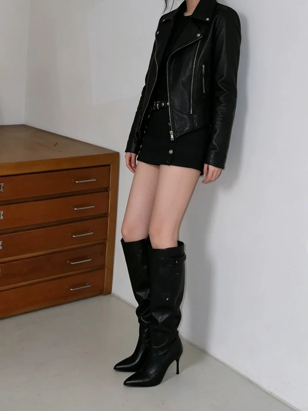 In lucky | Pointed Toe Ruched Stiletto Knee-High Boots