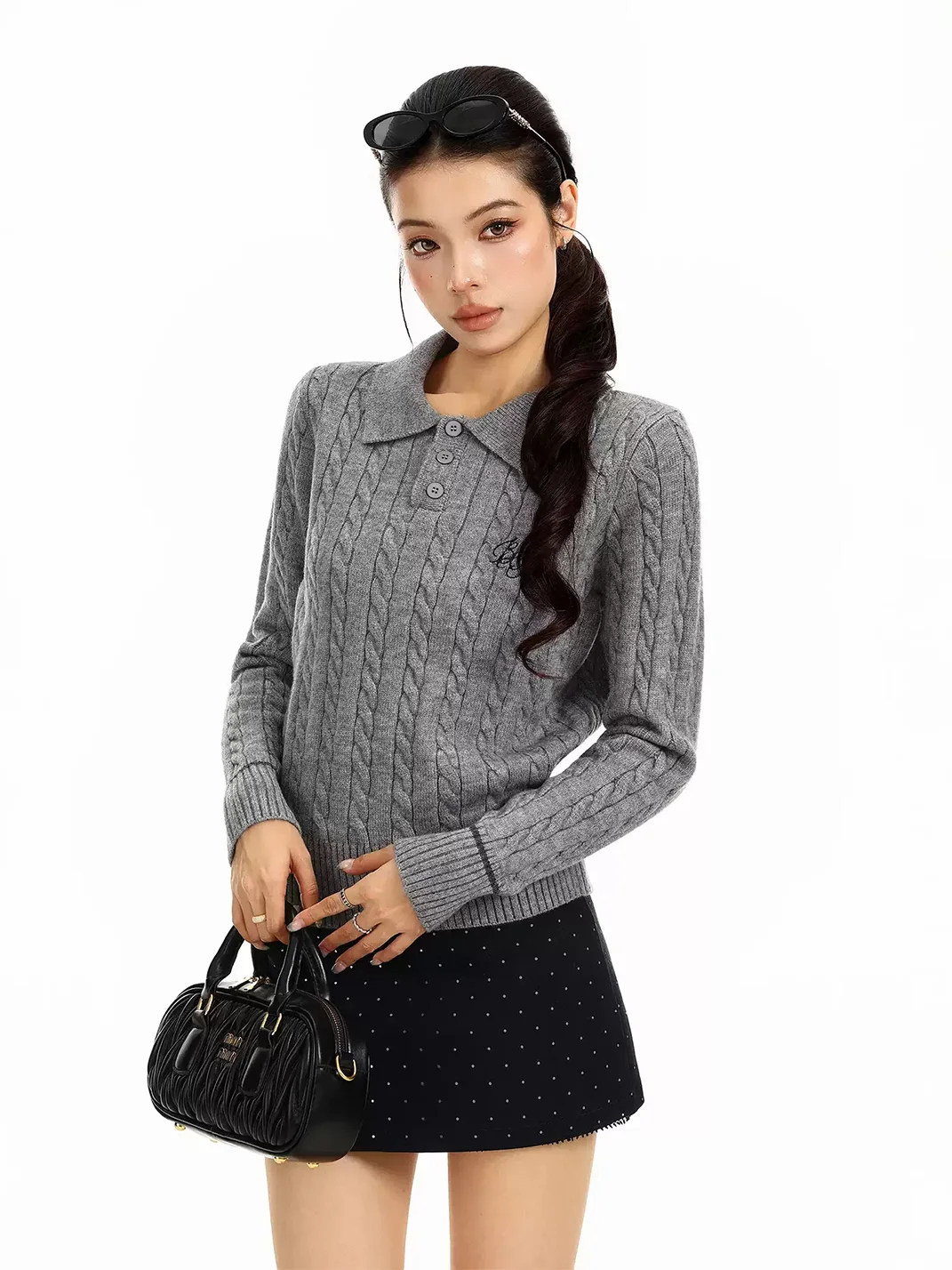 BIGGOLD | Cable Knit Polo Sweater