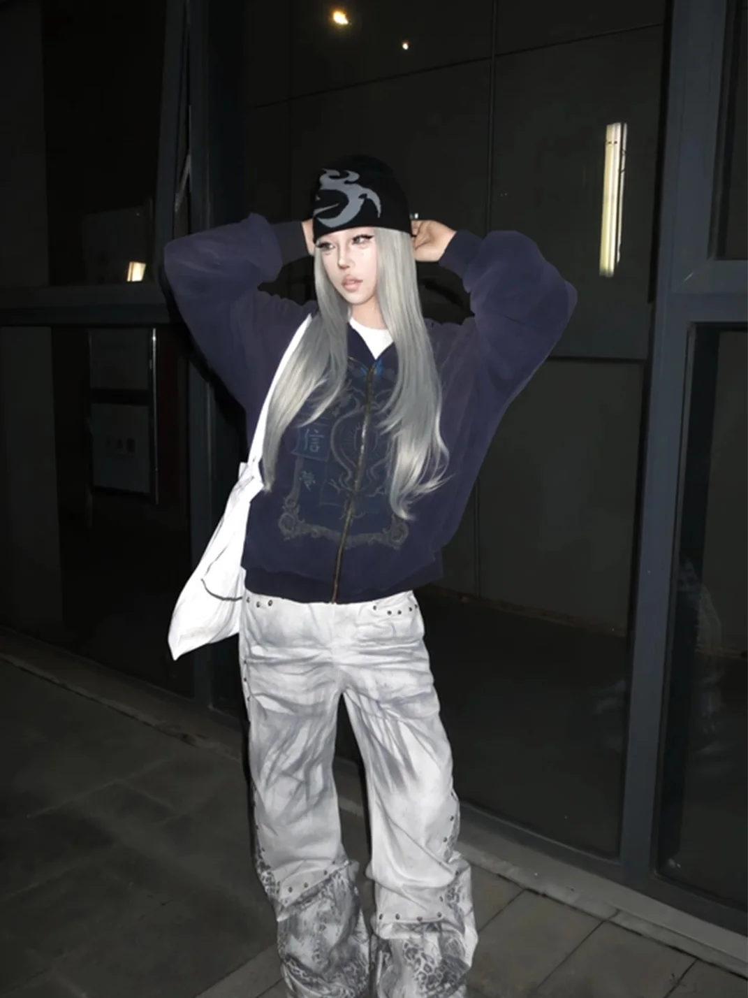 Tiesake | Distressed Dragon Graphic Zip Hoodie