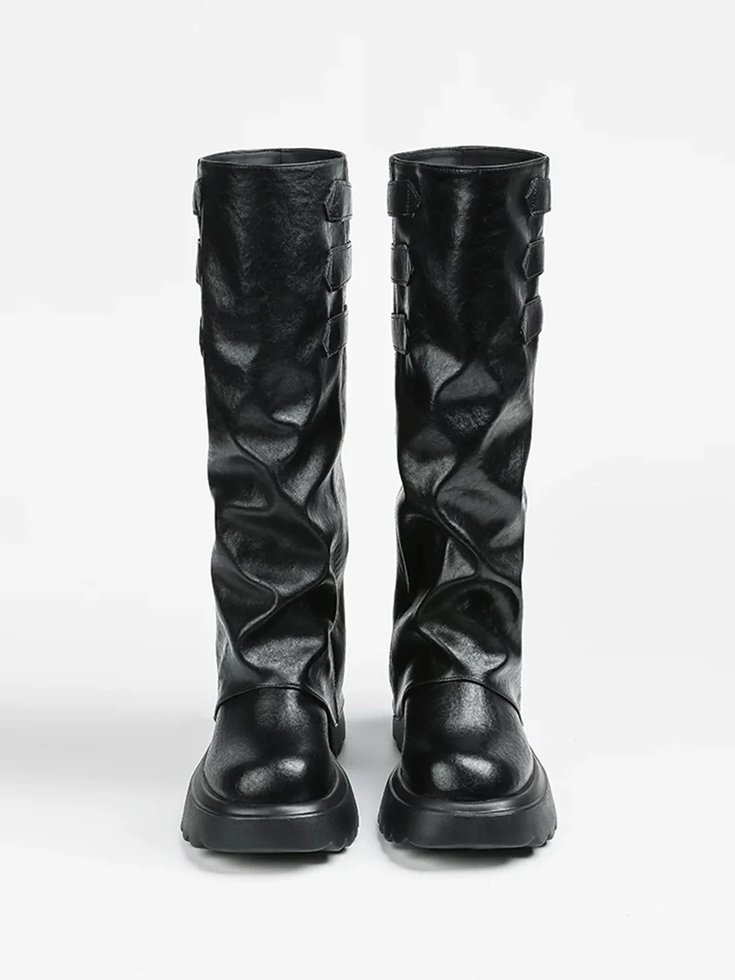 In lucky | Ruched Platform Knee-High Buckle Boots