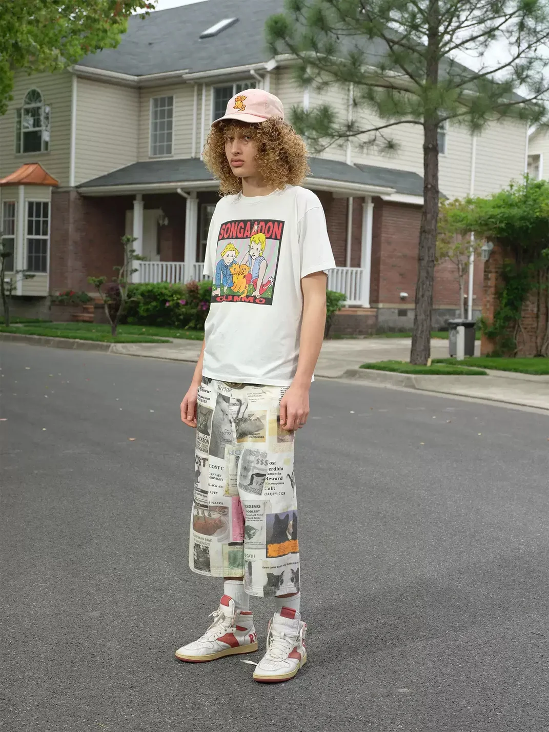 SONGAADON | Lost Cat Print Cropped Denim Jeans
