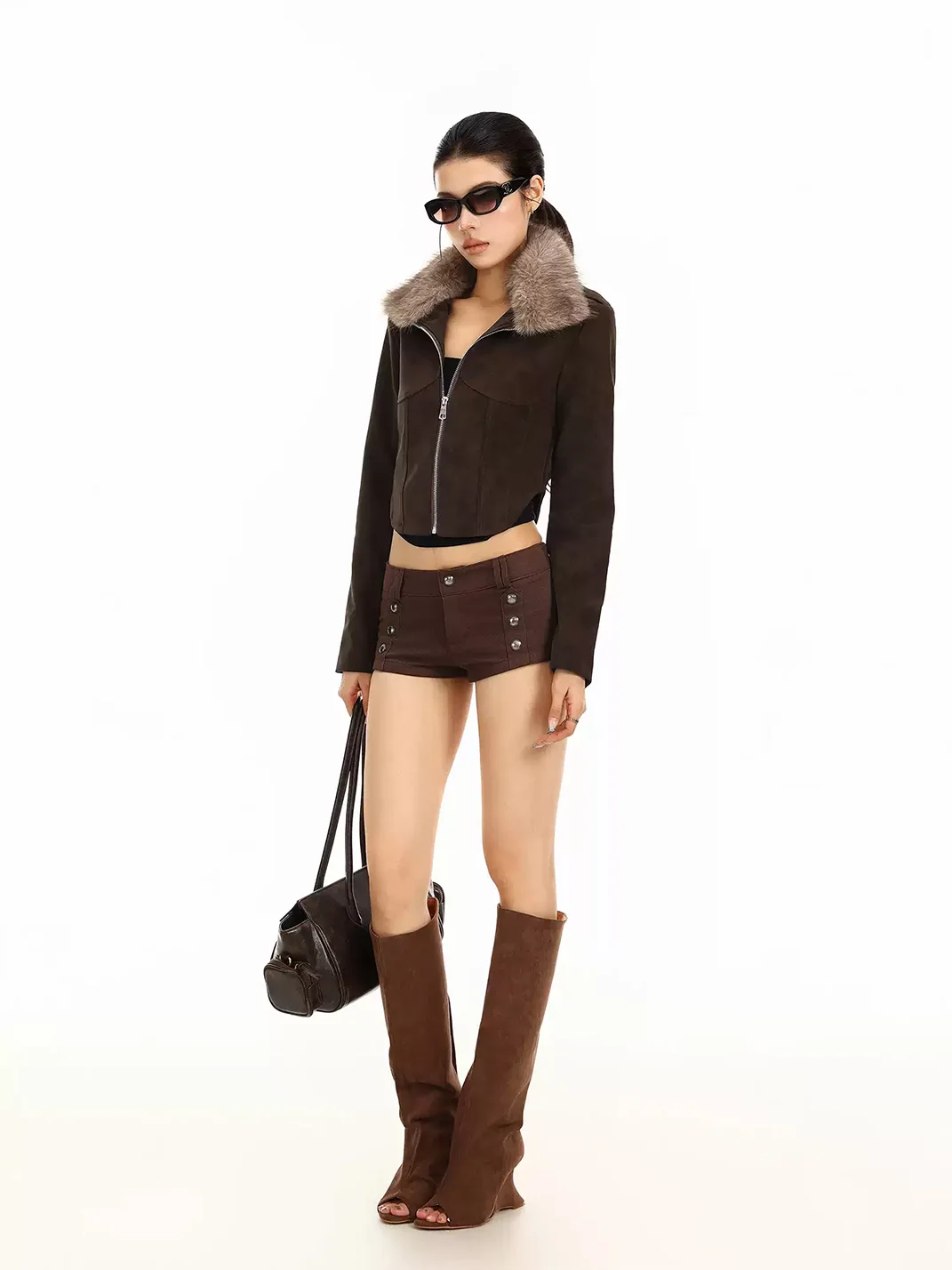 BIGGOLD | Retro Cropped Fuzzy Collar Jacket