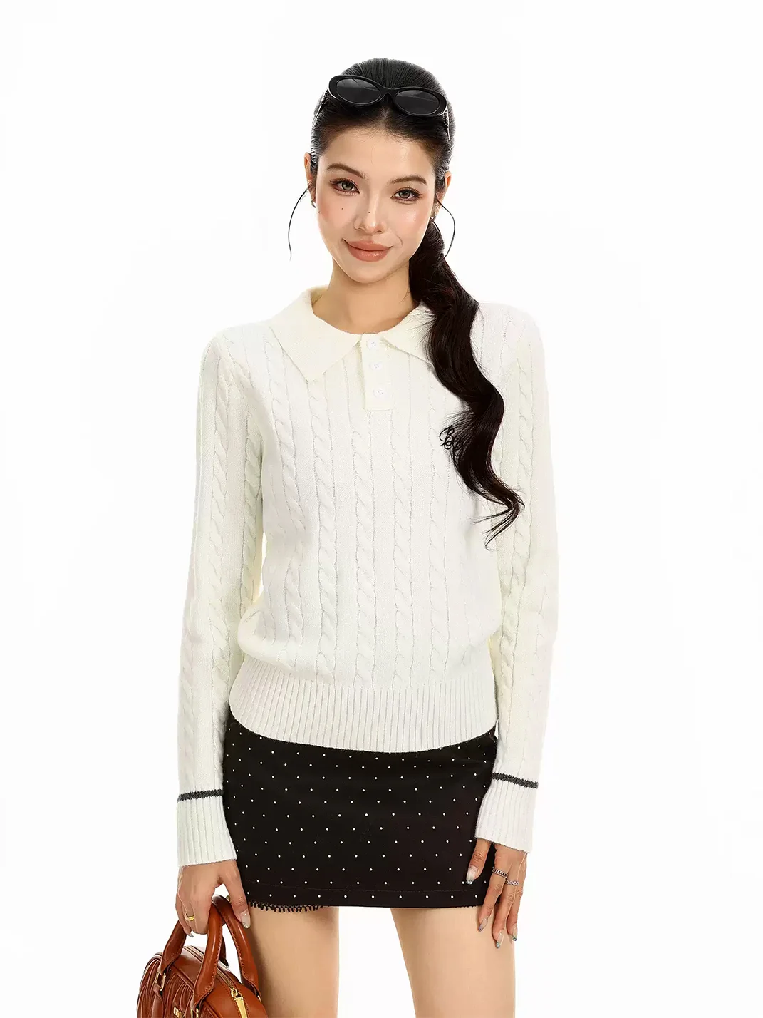 BIGGOLD | Cable Knit Polo Sweater
