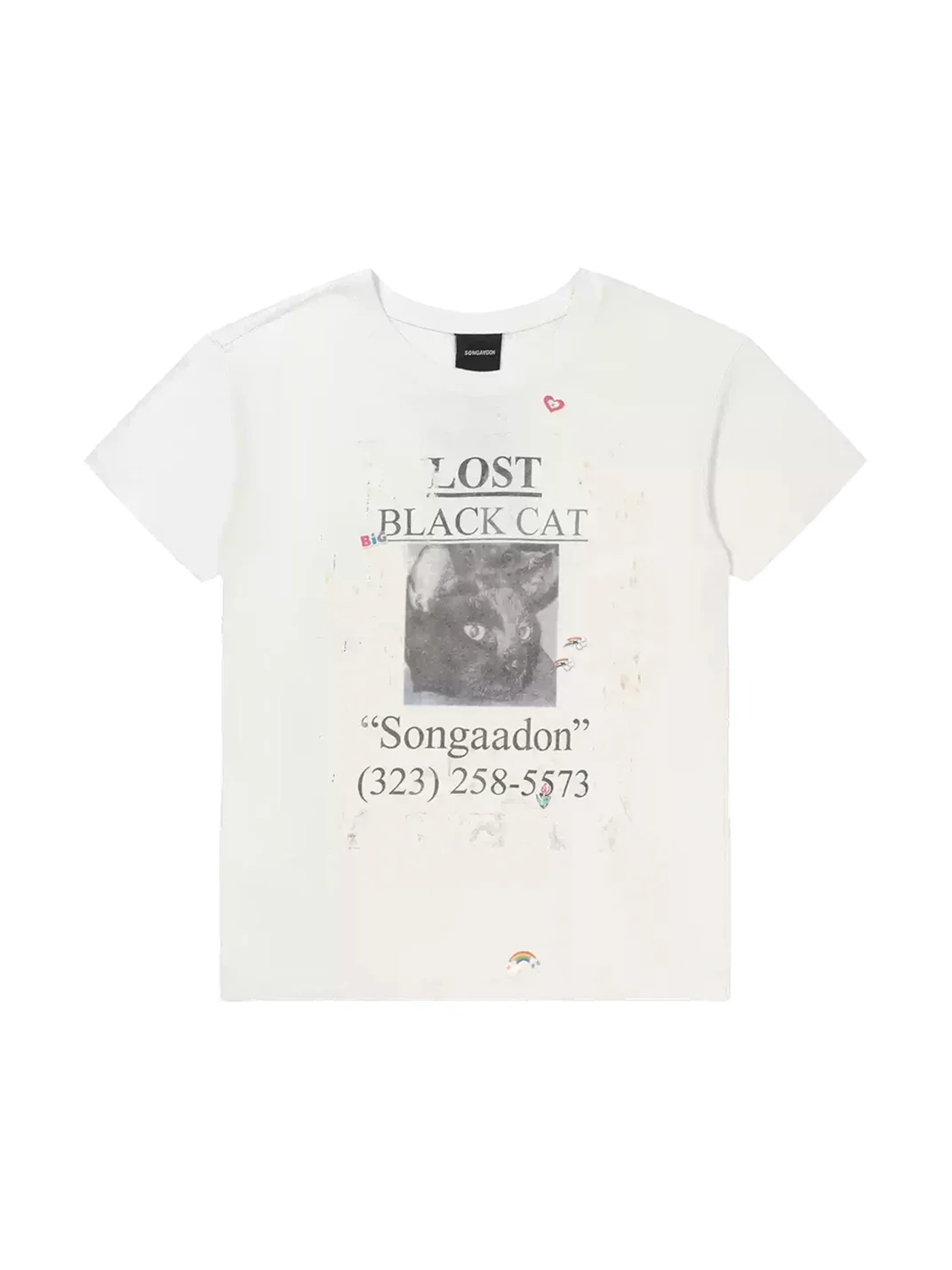 SONGAADON | Lost Cat Graphic Slim Fit Linen Blend T-Shirt