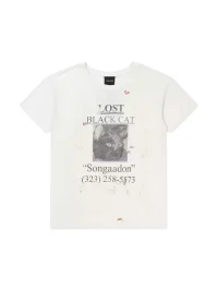 SONGAADON | Lost Cat Graphic Slim Fit Linen Blend T-Shirt