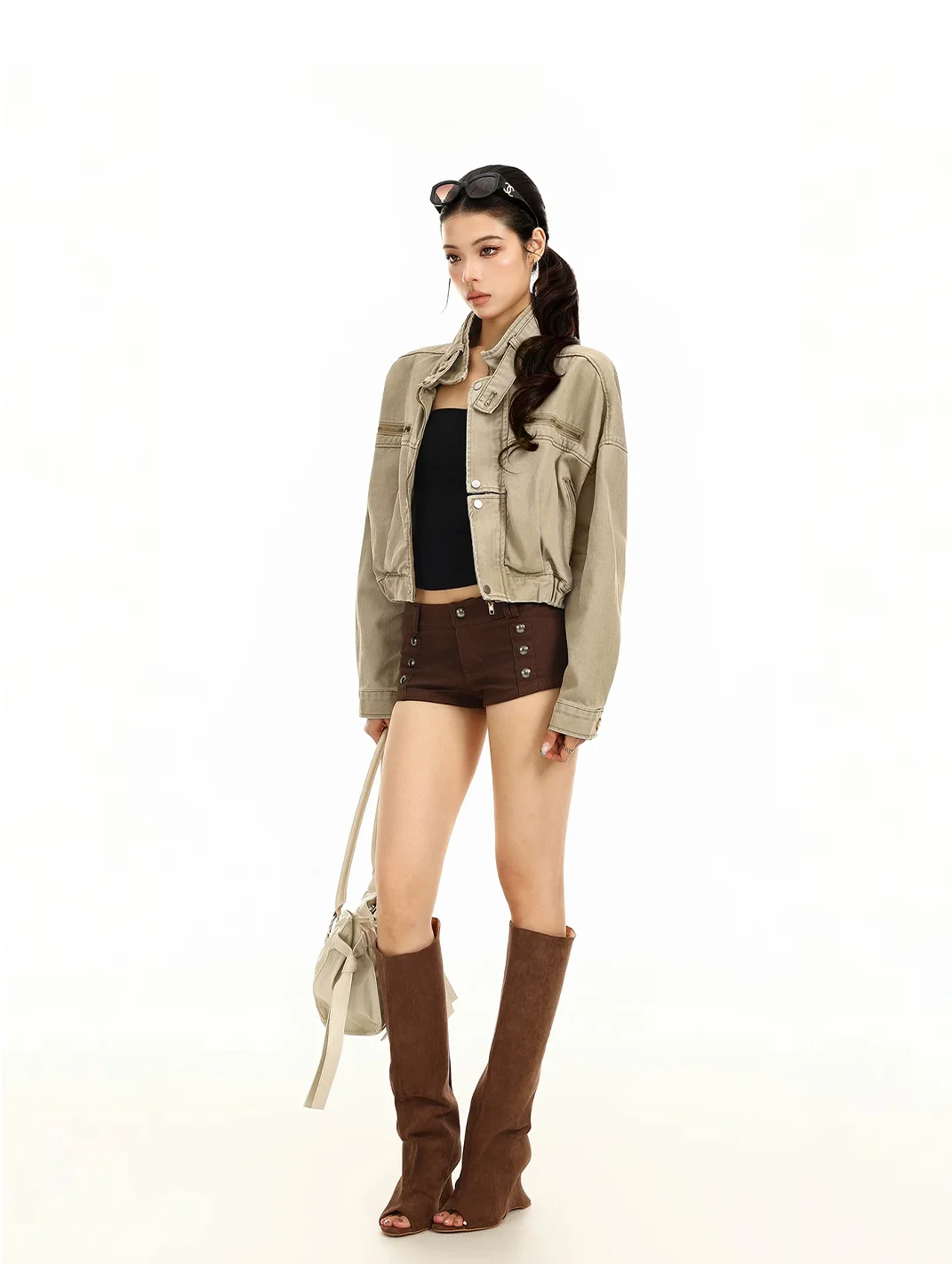 BIGGOLD | Cropped Denim Biker Jacket